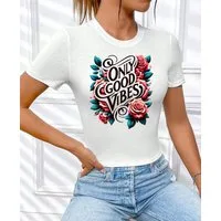 RMK T-Shirt Damen Shirt Bluse kurzarm Rundhals coolen Aufdruck "Good Vibes Only"