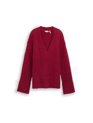 Tom Tailor - Oversize Strickpullover mit Wollanteil rot - Gr. - XL