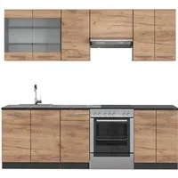 Vicco Küchenzeile Fame-Line, Goldkraft Eiche/Anthrazit, 240 cm, AP Anthrazit
