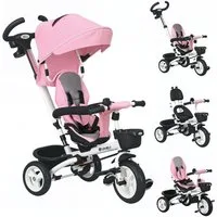 HOMCOM Dreirad Kinderdreirad mit Sicherheitsgurt, Schubstange, für 1-5 Jahre Kinder, Rosa