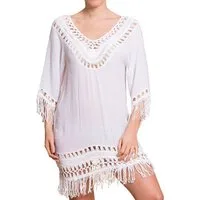 PANASIAM Tunikakleid Tunika Ibiza aus feiner Baumwolle Strandtunika Onesize passt bis Gr. L Tunikakleid in Häkeloptik Longshirt für besondere Anlässe