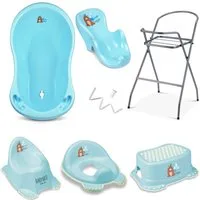 Babykajo Babybadewanne, (Teile, 7-tlg), Baby Badewanne mit Gestell + Badesitz + Töpfchen + Hocker + WC Trainer
