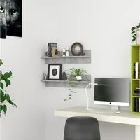 furnicato Wandregal 80x11,5x18 cm Betongrau aus Holzwerkstoff, 2-tlg., Stabile Hängeregal-Ablagen mit Stauraum für Bücher im Wohnzimmer