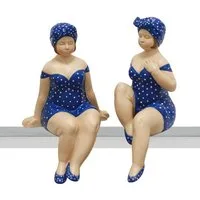 GILDE Dekofigur Kantenhocker Figur Becky Badenixe Blau/Weiß 2er-SET