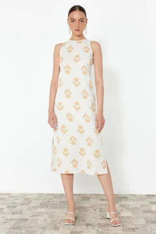 Damen-Midikleid mit Ethno-Muster, Spaghettiträgern, lässig, normale Passform