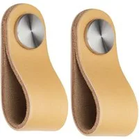 SO-TECH® Möbelgriff OSTERNAS Ledergriff Designgriff echt Rindsleder & Edelstahl (2-St), Möbelknopf Edelstahl / helles Khaki