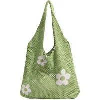 Zaewry Schultertasche Gestrickte Schultertasche mit Blumenmuster, gehäkelte Tote Bag, Strandtasche, geflochtene Schultertasche, Einkaufstasche