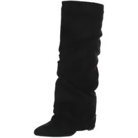 Ital-Design Damen Kniehoher Stiefel mit gerafftem Schaft High-Heel-Stiefel (92125276) Blockabsatz Stiefel in Schwarz