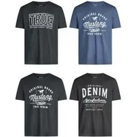 MUSTANG T-Shirt Herren Printshirt 4er Pack Set Regular Fit (Vorteilspack, 4-tlg) Kurzarm Sommer Tee Shirt mit Rundhalsausschnitt aus 100% Baumwolle