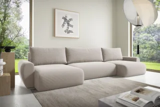 Wohnlandschaft Schlafsofa GALAN Stoff Poso Altweiß