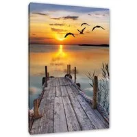Pixxprint Leinwandbild Steg bei Sonnenuntergang, Steg bei Sonnenuntergang (1 St), Leinwandbild fertig bespannt, inkl. Zackenaufhänger