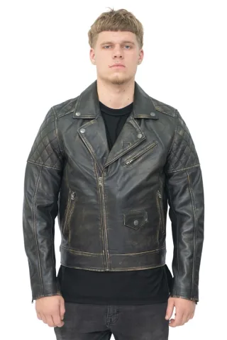 Herren-Bikerjacke aus Leder mit Kreuzreißverschluss – Gibraltar