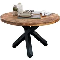 Massivart® Esstisch EDUARDO runder Massivholztisch (110 cm oder 130 cm) aus Mango, Tischplattenstärke 50 mm / Metallgestell schwarz
