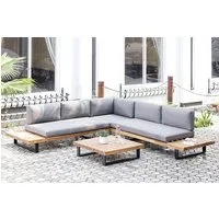riess-ambiente Gartenlounge-Set ST. BARTH 255cm grau natur – Outdoor Sitzecke inkl. Tisch & 9 Kissen, (Set, 2-tlg., Sitzecke, Tisch, 3x Sitzkissen, 6x Rückenkissen), wetterbeständige Sitzgruppe, moderne Outdoor Terrassenmöbel