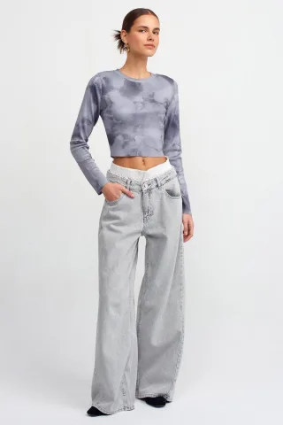 Hochtaillierte Weite Denim-Jeans aus Baumwolle