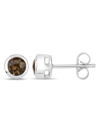Vira Jewels Ohrstecker 925-Sterling Silber rhodiniert glänzend Rauchquartz braun rund