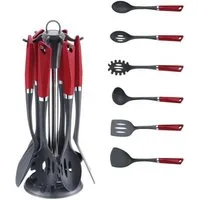 Michelino Kochlöffelhalter 7-tlg. Küchenhelfer-Set + Ständer Kochbesteck Spaghettiheber, Ständerteil oben drehbar