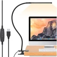 MUPOO LED Schreibtischlampe LED Klemmleuchten,3 Farbtemperatur,Clip-on-Lampe,Leselampe Klemme, 70cm USB-Betrieben,20cm Lampenkopfgröße, 40cm/70cm Lampenhöhe,USB-Betrieben Flexible 360° Klemmleuchten
