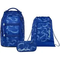 Satch Schulranzen Schulrucksack-Set PACK Vibrant Blue 3-teilig (3-teilig), ergonomisch, Your-Size-System: auf Körpergröße anpassbar