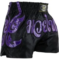 BAY-Sports Sporthose Muay Thai Kick Hose Shorts Thaiboxhose Thaiboxen MMA kurz Kickboxen (Laser Cut Modell) Laser Cut Serie, traditionell, schwarz/lila