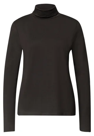 Street One - Langarm Shirt in Unifarbe mit Rollkragen black coffee - Gr. - 38