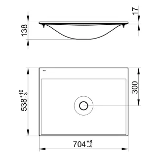 Keuco Keramikwaschtisch Edition 11 31140, B: 705, H: 17, T: 538 mm, mit Oberflächenversiegelung Clea 31140310700