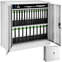 tectake Aktenschrank abschließbarer Büroschrank mit drei höhenverstellbaren Böden (Komplettset, 1-St., inkl. Schlüssel) pulverbeschichteter Stahl, Sicherheits-Zylinderschloss