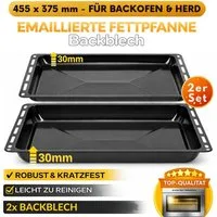 ICQN Backblech 455 x 375 mm, Doppeltemailliert, (2-St), 2er Emaillierte Fettpfanne für Backofen und Herd, Kratzfest & Rostfrei
