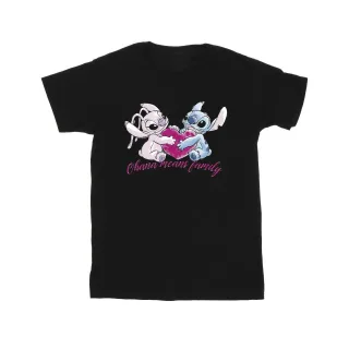 Disney Mädchen Lilo und Stitch Ohana Herz mit Engel Baumwolle T-Shirt (schwarz)