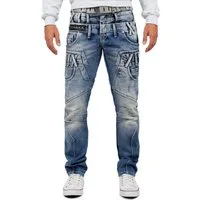 Cipo & Baxx Regular-fit-Jeans Herren Regular Fit Hose Stonewashed BA-CD466 (1-tlg) mit Doppel Bund Optik und Verzierungen
