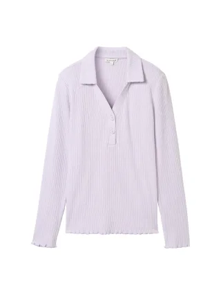 Tom Tailor - Ripp Longsleeve mit Polokragen soft lavender melange - Gr. - XXL