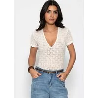SASSYCLASSY Body Kurzarm Body aus floraler Spitze für Damen