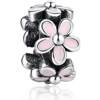 PANDACHARMS Bead Rosa Blüten Zwischenelement Charm, 925er Sterling Silber, emailliert