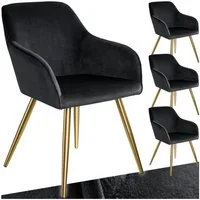 tectake Esszimmerstuhl Wohnzimmerstuhl gepolstert, in Samtoptik, 58 x 62 x 82 cm (Küchenstuhl Marilyn in schwarz/gold, 4 St), durchgehende Lehne, goldene Stahlbeine, bodenschonend