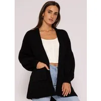 SASSYCLASSY Cardigan Oversize Strickjacke Damen aus weichem Grobstrick Lässiger Strick Cardigan mit Taschen und Ballonärmeln, Made in Italy