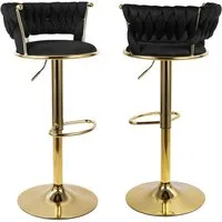 HawthyHome Barhocker Barstuhl mit Rückenlehne und Fußstütze höhenverstellbar drehbar (2 St), mit goldener Metallbasis, Schwarz