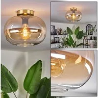 hofstein Deckenleuchte Deckenlampe aus Metall/Glas in Goldfarben/Schwarz/Bernsteinfarben/Klar, ohne Leuchtmittel, moderne Leuchte mit Schirm aus Glas (30cm), 1xE27, ohne Leuchtmittel