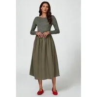 FS Collection Midikleid Damen Gestreiftes Midikleid Olivgrün – Langarm & Elegant 95% Polyester, 5% Elastan – weich, elastisch und angenehm zu tragen.
