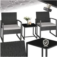 tectake Sitzgruppe gemütliche rattan lounge für zwei personen, (Rattan Lounge Granada, 3-tlg., in hellgrau/schwarz), UV-beständiges Polyrattan mit abnehmbaren Bezügen