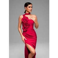 OMBRE Abendkleid Damen Abendkleid elegant mit asymmetrischem Ausschnitt Rot XL (kein Set, 1-tlg)