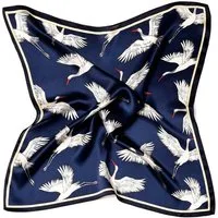 MayTree Seidentuch quadratisch Kranich 53x53 dunkelblau, Nickituch, Bandana-Schal, (Stück), 100% Seide
