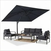 PURPLE LEAF Sonnenschirm Rechteckiger Aluminium Terrassenschirm,Groß Ampelschirm, LxB: 450,00x350,00 cm, Rechteckig Maße:350 x 450 cm, 360° drehbar, höhenverstellbar, UV-beständig, 360° drehbar