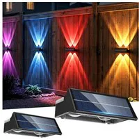 oyajia LED Solarleuchte LED Solarlampe für Außen Einstellbar Solarlampen für Außen RGB 4 Modus, LED fest integriert, RGB, RGB 9 Farben Solarleuchte für Zaun Wand Terrasse Garten Balkon Deko