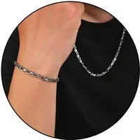 GOLDKLEIN Ketten und Armband Set Edelstahl Gliederketten-Set Schmuck Halskette Armband Panzerketten, Herren, inkl. Geschenkbox