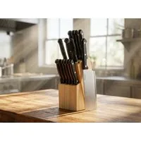 Michelino Messer-Set 15-teiliger Messerblock, 7x Küchen- 6x Steakmesser 1 Wetzstahl 1 Messerblock