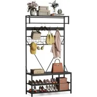 GarveeMore Garderobenständer mit Sitzbank und Schuhablage,5-in-1-Schuhbank mit Kleiderstange, 184cm Kleider- und Schuhablage mit Kleiderstange und 9 Haken, für Flur