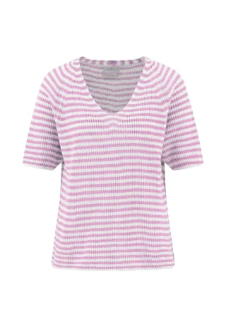 FYNCH-HATTON - PULLOVER 1/2 V-NECK STRIPE LINEN sorbet rose - Gr. - M