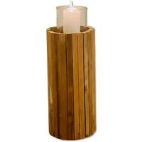 Dekoleidenschaft Bodenwindlicht Windlichtsäule "Rustikal" aus recyceltem Holz, Kerzensäule, Holzsäule, Dekosäule 49 cm hoch mit Kerzenglas, Kerzenhalter
