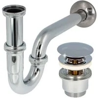 tecuro Siphon Siphon extra lang mit Pop Up Ablaufventil verchr. - Set für Waschtisch, (Ablaufventil und Röhrensiphon)