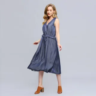 Midikleid mit V-Ausschnitt und verstellbarer Taille